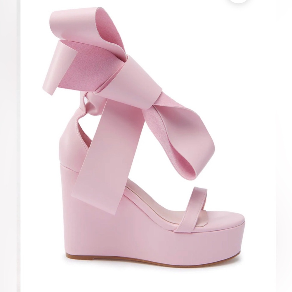 Azalea Wang Emeka Pink Platform Sandal with Bow - Size 9 - Picture 3 of 8
